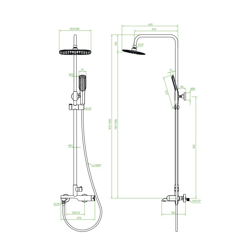 Kolumna Natryskowa z Baterią ALEA Chrom