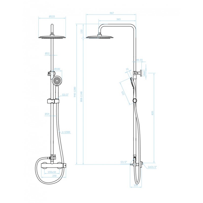 Kolumna Natryskowa z Baterią Czarna NORTES Kolumna Natryskowa z Baterią Czarna NORTES