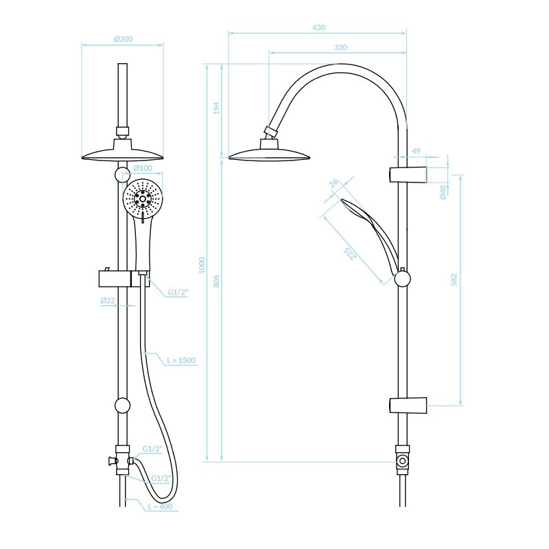 Kolumna Natryskowa Prysznicowa Czarna ONDO