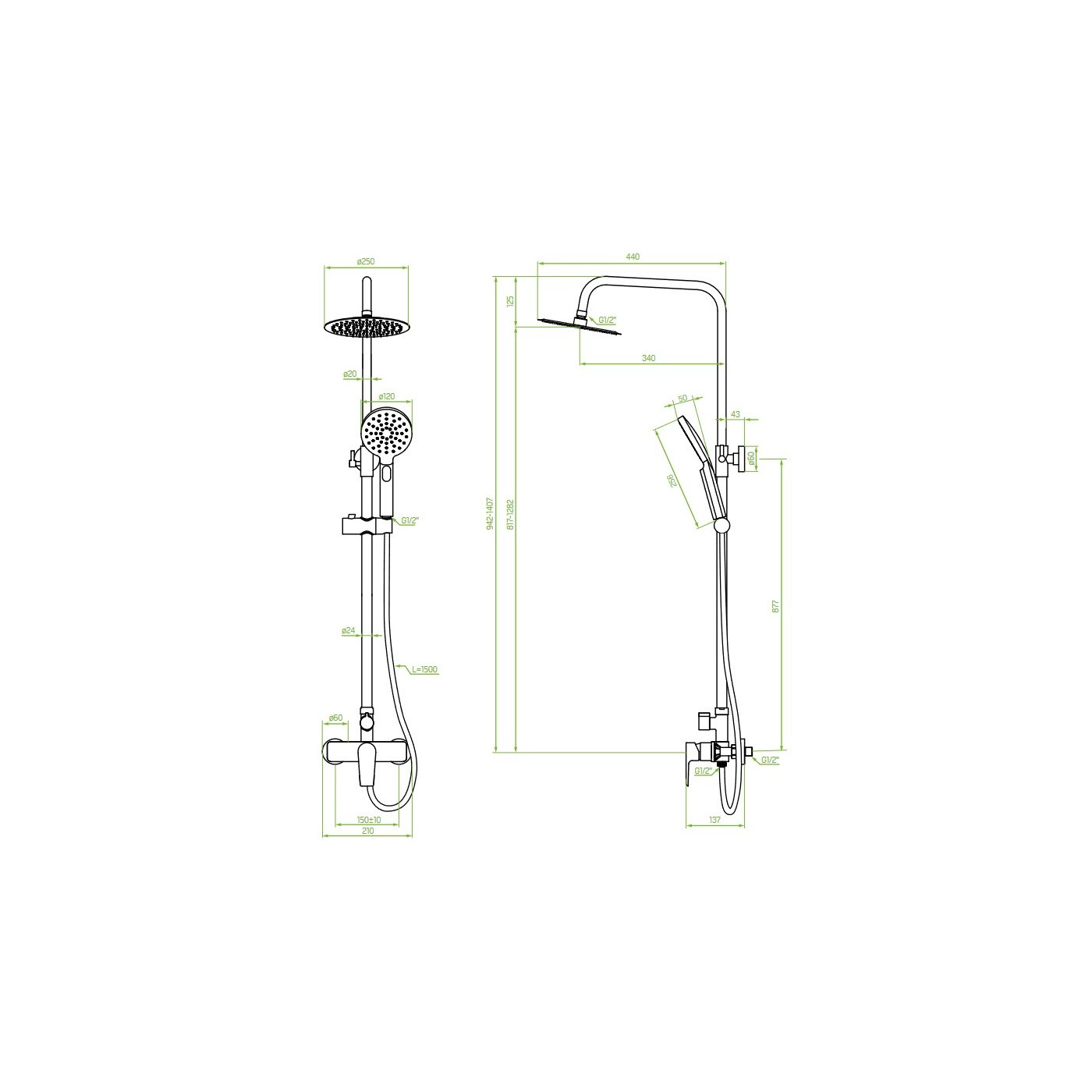 Kolumna Natryskowa Prysznicowa Czarna LARGO
