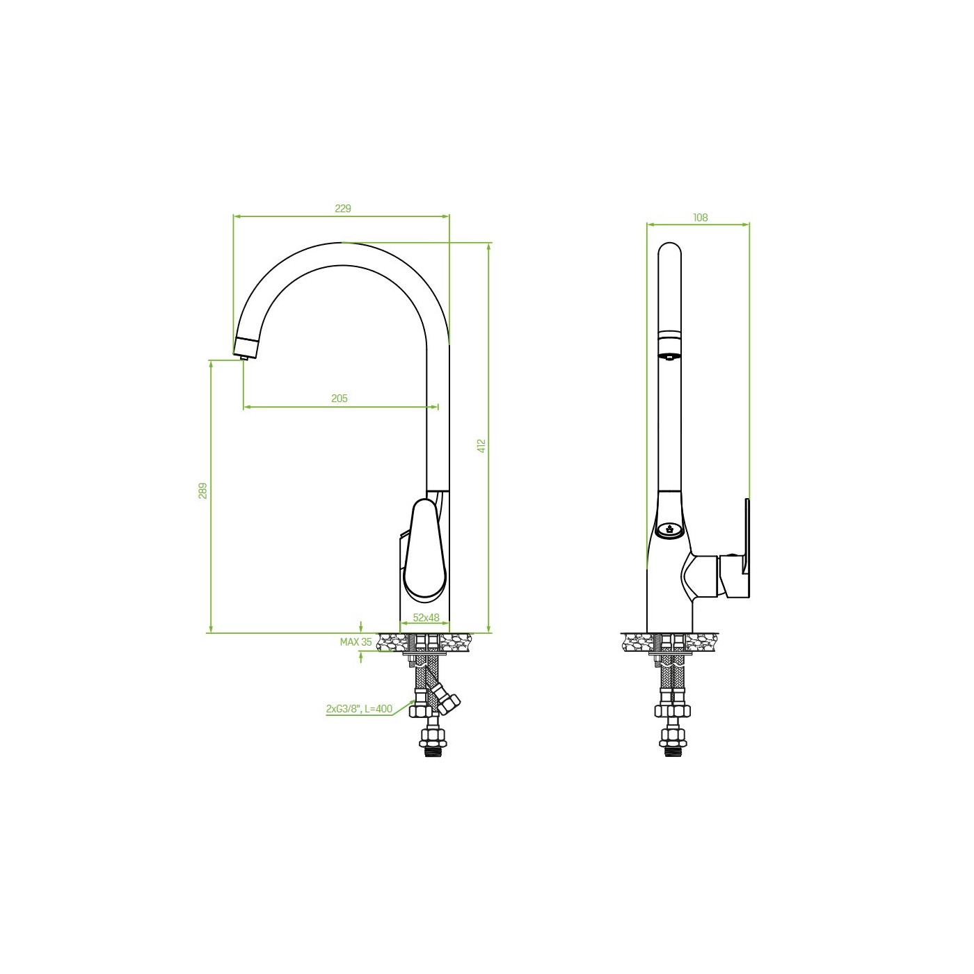 Bateria Kuchenna Czarna z Podłączeniem do Filtra Wody