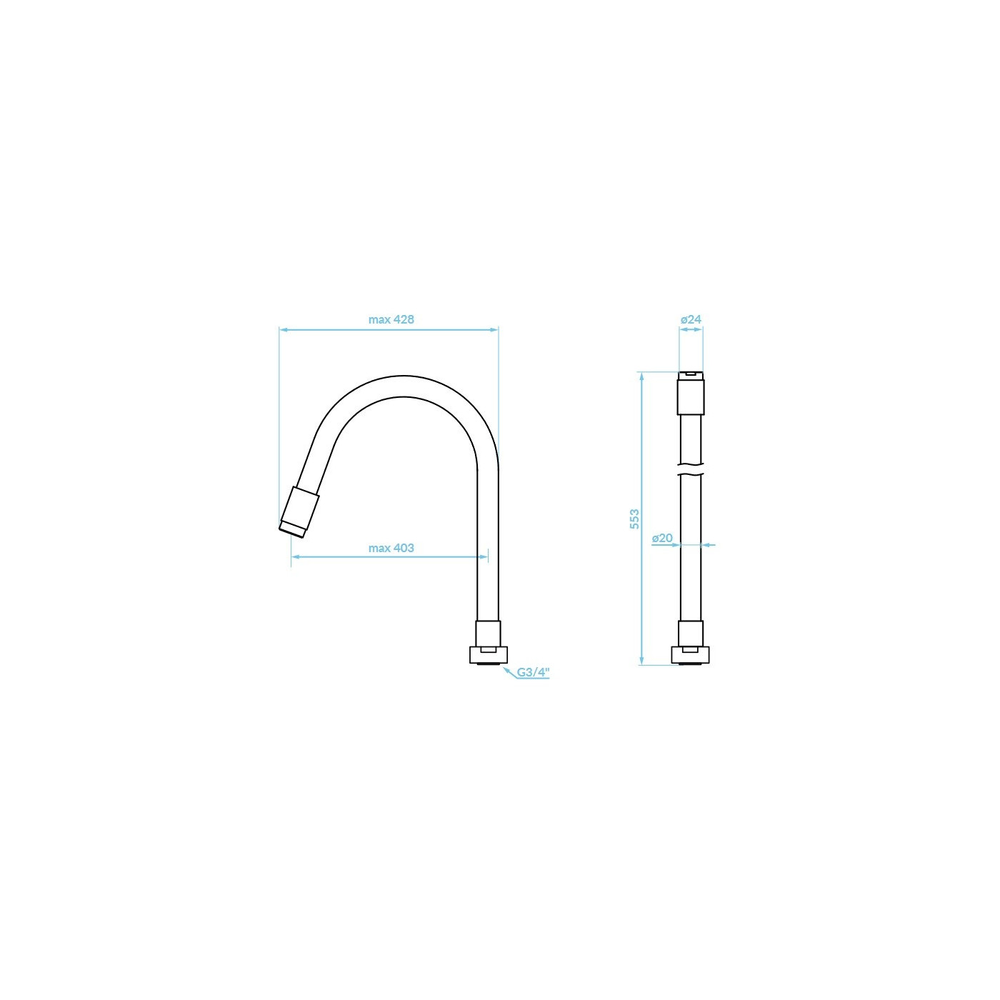 Wylewka Elastyczna do Baterii Kuchennej Ściennej ELZA Wylewka Elastyczna do Baterii Kuchennej Ściennej ELZA