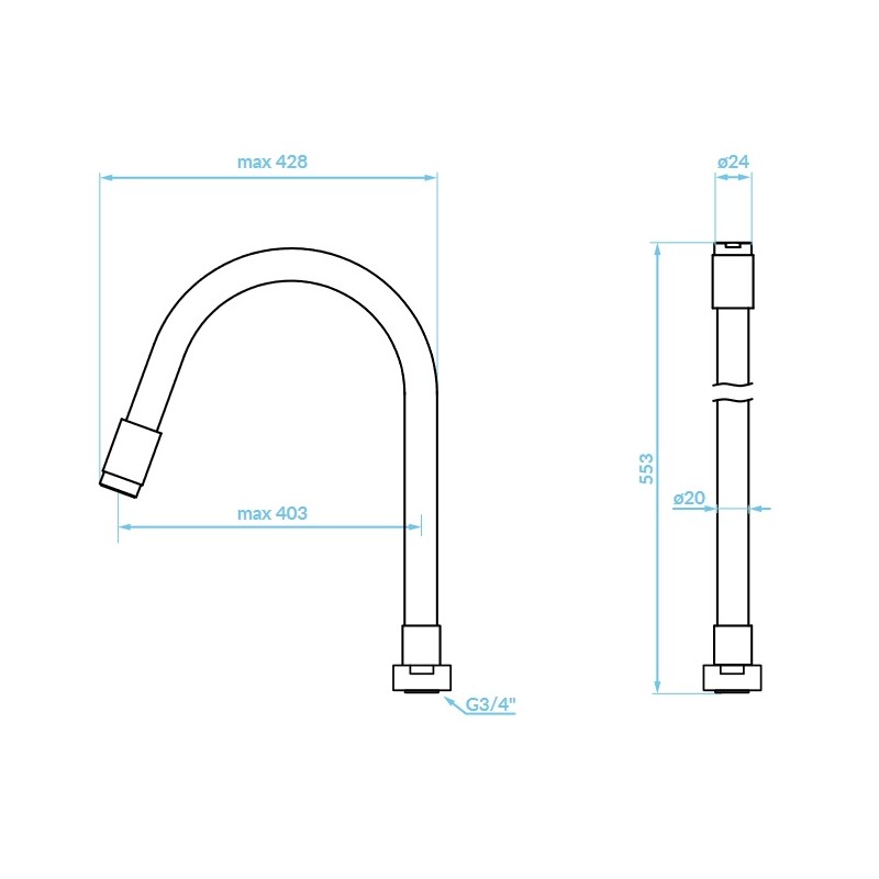 Wylewka Elastyczna do Baterii Kuchennej Ściennej ELZA Wylewka Elastyczna do Baterii Kuchennej Ściennej ELZA