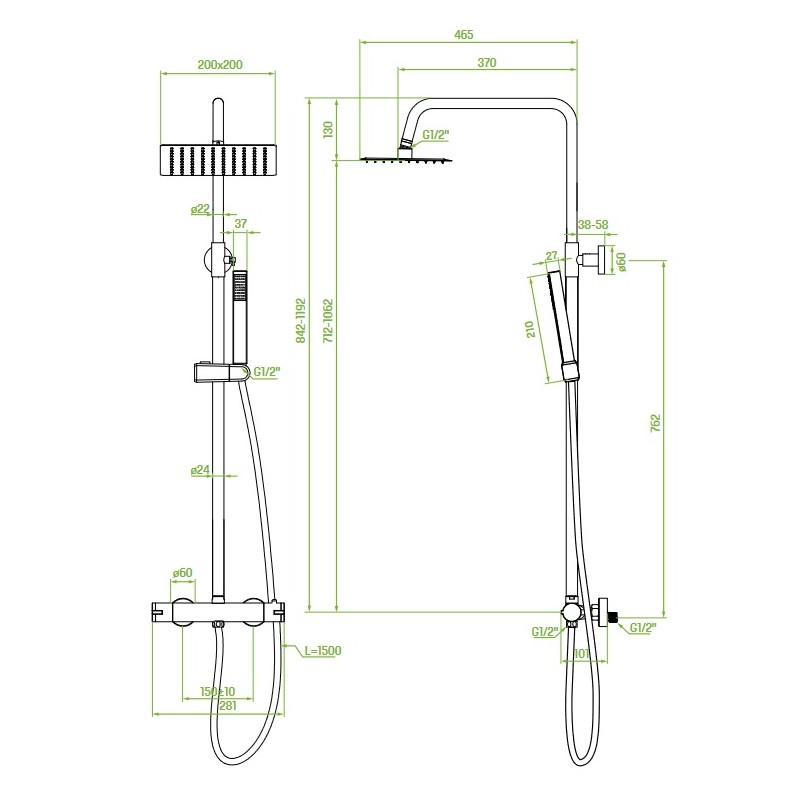 Kolumna Natryskowa z Baterią Termostatyczną POLA Czarna