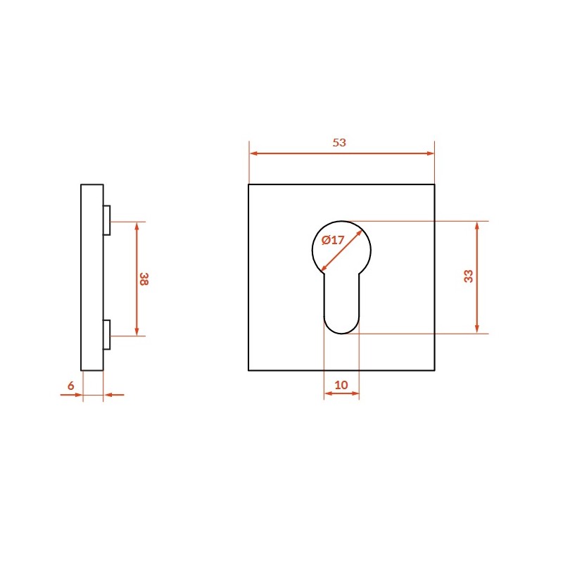 Rozety Kwadratowe Wkładka Szyldy do Klamki Wewnętrznej Chrom