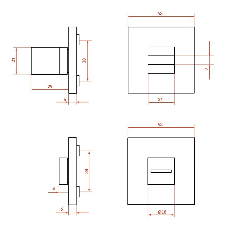 Rozeta Kwadratowa WC Szyld do Klamki Wewnętrznej Złota