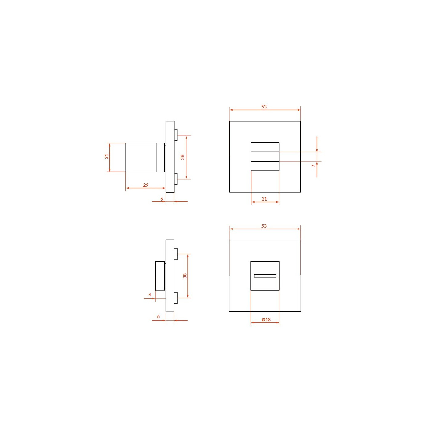 Rozety Kwadratowe WC Szyldy do Klamki Wewnętrznej Chrom Rozety Kwadratowe WC Szyldy do Klamki Wewnętrznej Chrom