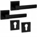 Klamka Czarna Matowa do Drzwi Wewnętrznych Wkładka Zestaw z Rozetami KANT