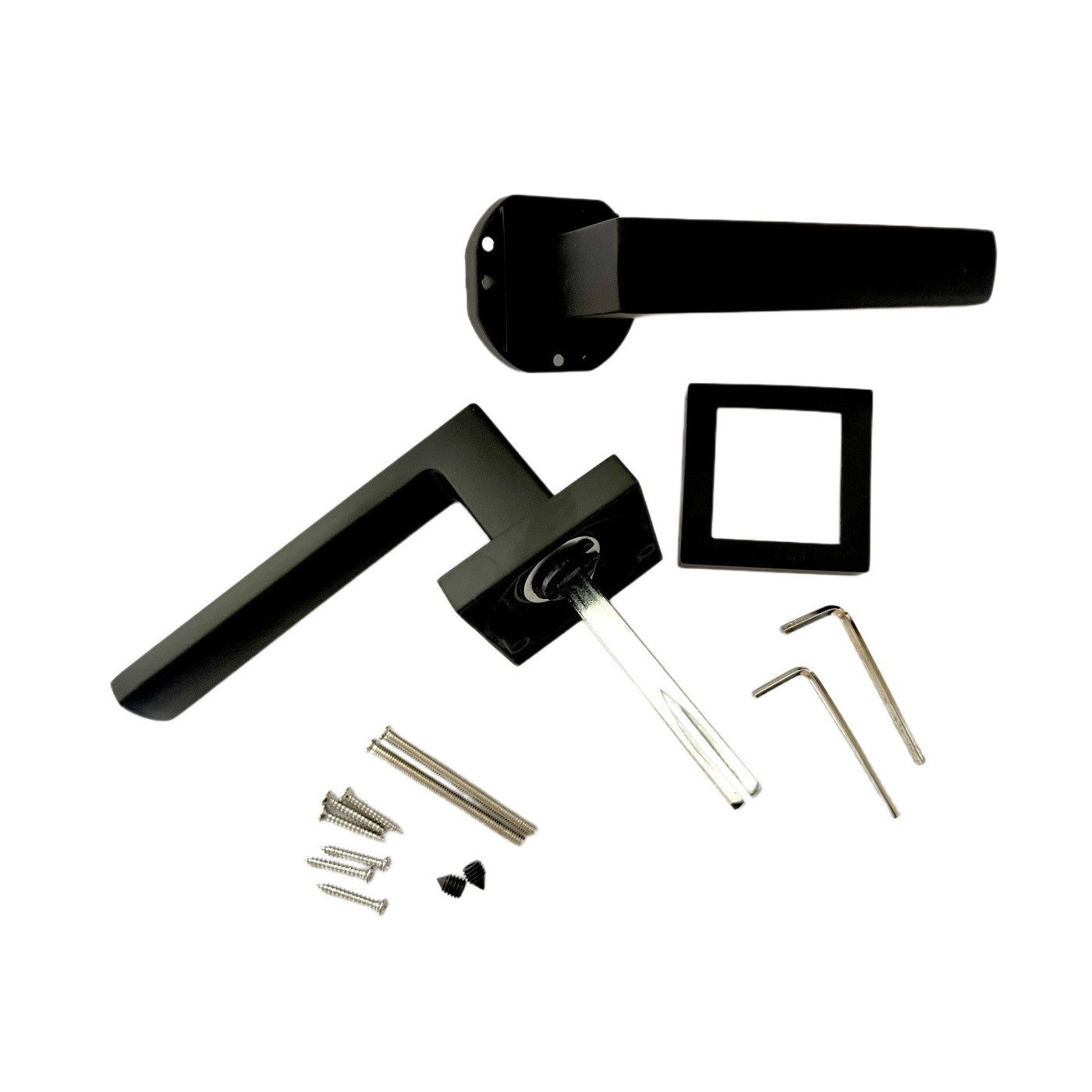 Klamka Czarna Matowa do Drzwi Wewnętrznych Wkładka Zestaw z Rozetami KANT