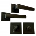 Klamka Czarna Matowa do Drzwi Wewnętrznych WC Zestaw z Rozetami KANT Klamka Czarna Matowa do Drzwi Wewnętrznych WC Zestaw z Rozetami KANT
