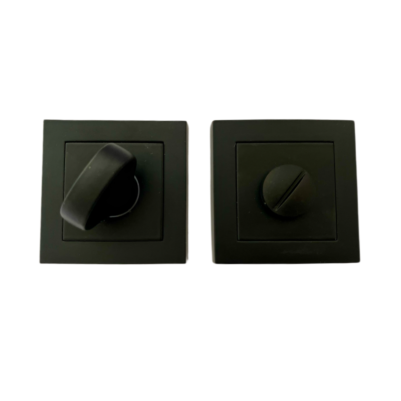 Klamka Czarna Matowa do Drzwi Wewnętrznych WC Zestaw z Rozetami KANT Klamka Czarna Matowa do Drzwi Wewnętrznych WC Zestaw z Rozetami KANT