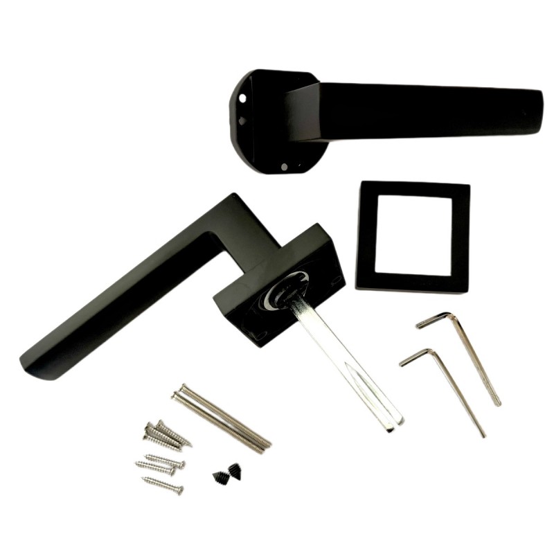 Klamka Czarna Matowa do Drzwi Wewnętrznych WC Zestaw z Rozetami KANT Klamka Czarna Matowa do Drzwi Wewnętrznych WC Zestaw z Rozetami KANT