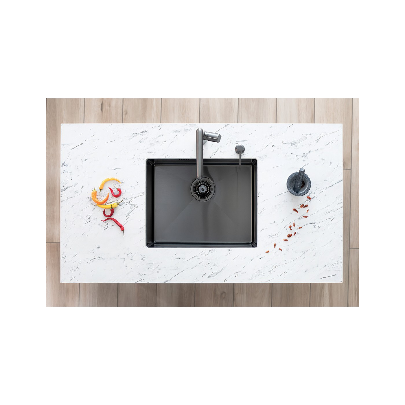 Zlew Zlewozmywak Jednokomorowy Stalowy z Syfonem Grafit Marmara