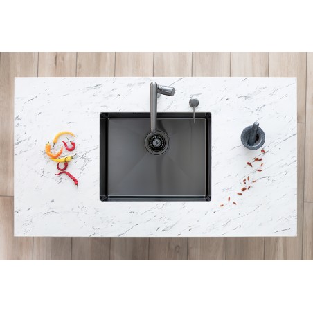 Zlew Zlewozmywak Jednokomorowy Stalowy z Syfonem Grafit Marmara Zlew Zlewozmywak Jednokomorowy Stalowy z Syfonem Grafit Marmara