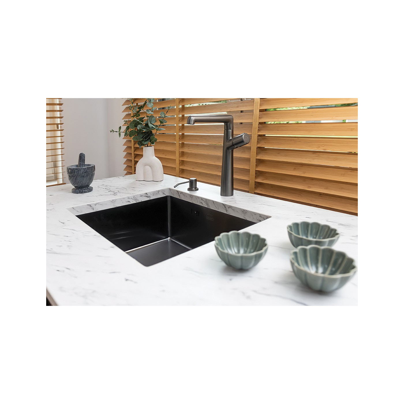 Zlew Zlewozmywak Jednokomorowy Stalowy z Syfonem Grafit Marmara