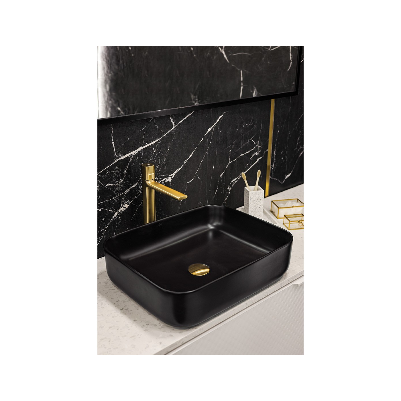 Bateria Umywalkowa Stojąca Nablatowa z Korkiem Złota Tores