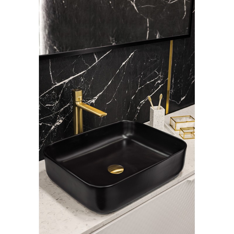 Bateria Umywalkowa Stojąca Nablatowa z Korkiem Złota Tores