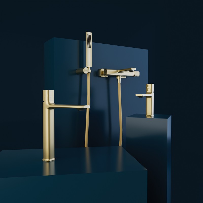 Bateria Umywalkowa Stojąca z Korkiem Złota Tores