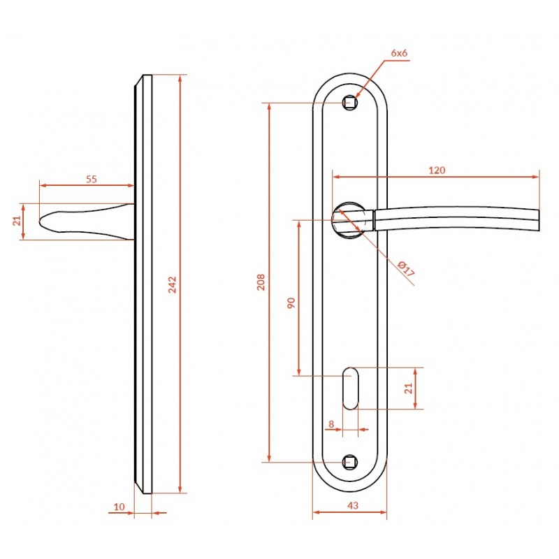 Klamka na Długim Szyldzie Klucz LUXOR Satyna