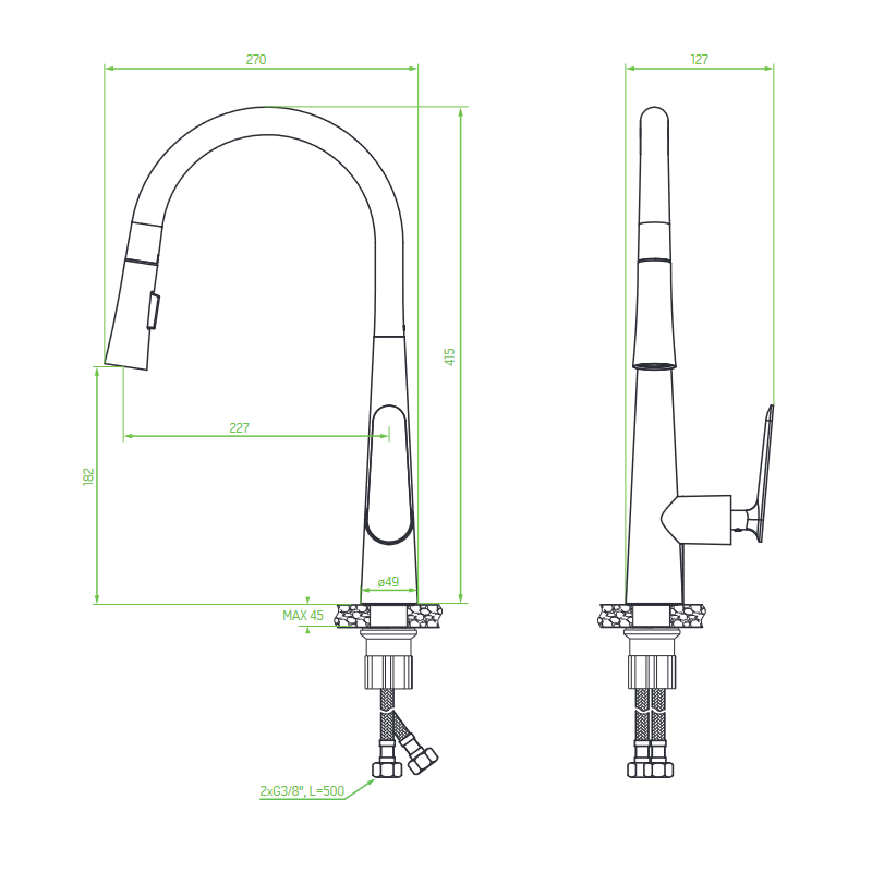 Bateria Zlewozmywakowa Bateria Kuchenna Stojąca Chrom NALDA Wyciagana Wylewka
