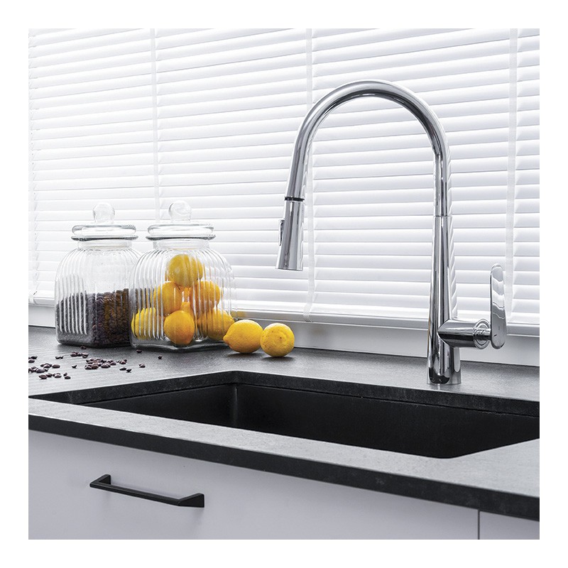 Bateria Zlewozmywakowa Bateria Kuchenna Stojąca Chrom NALDA Wyciagana Wylewka