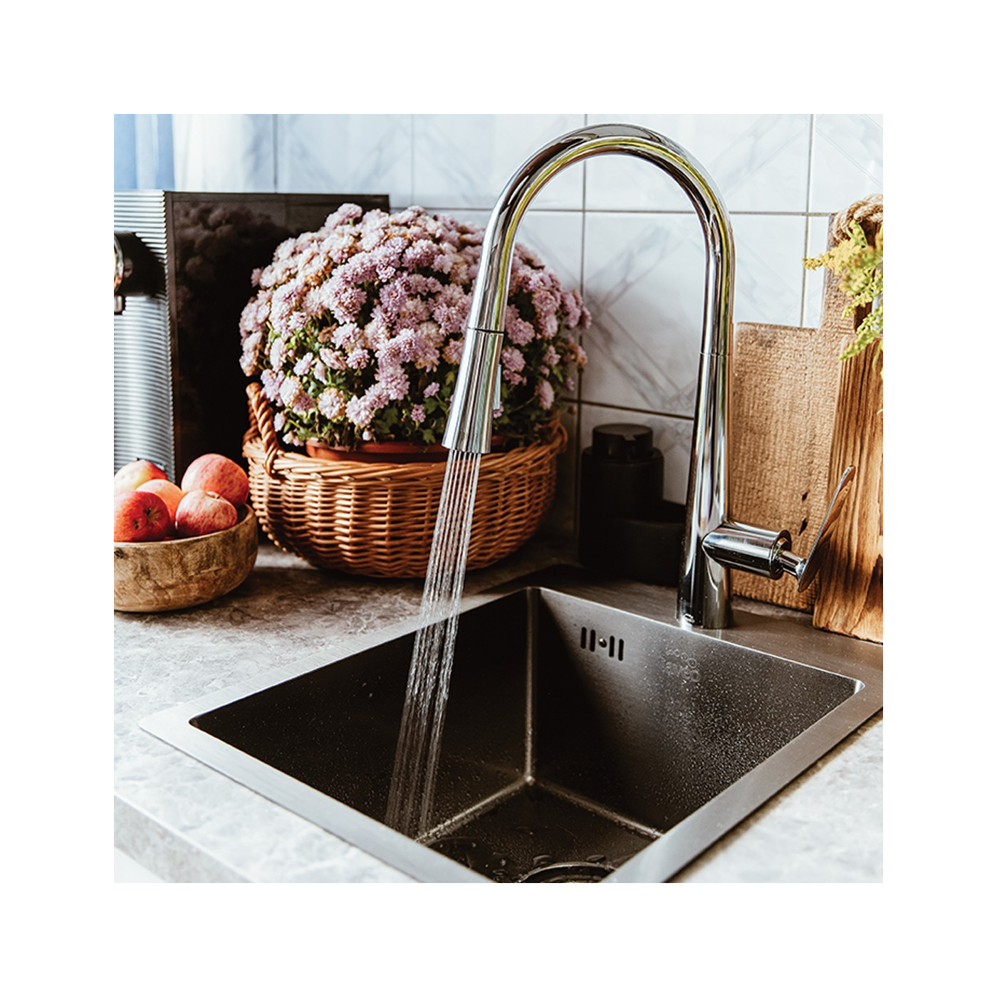 Bateria Zlewozmywakowa Bateria Kuchenna Stojąca Chrom NALDA Wyciagana Wylewka