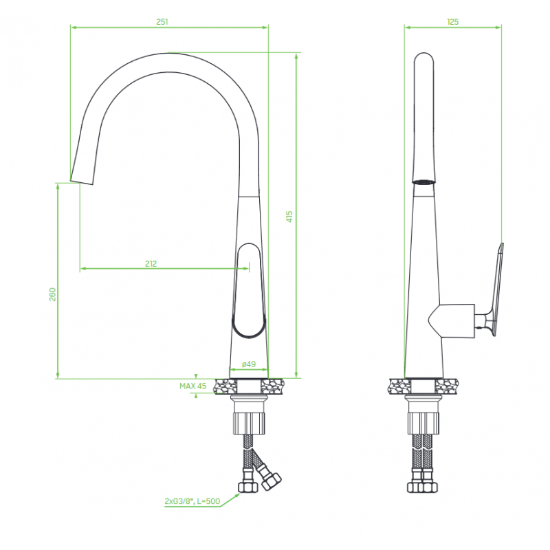Bateria Zlewozmywakowa Bateria Kuchenna Stojąca NALDA Czarna