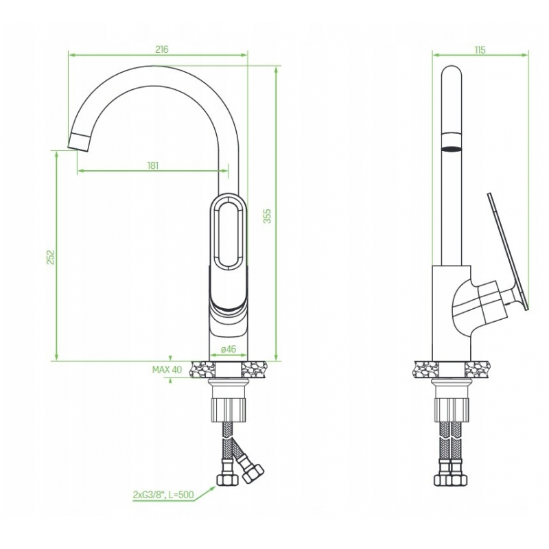Bateria Zlewozmywakowa Bateria Kuchenna Stojąca TIERRA II Gatunek Bateria Zlewozmywakowa Bateria Kuchenna Stojąca TIERRA II Gatunek