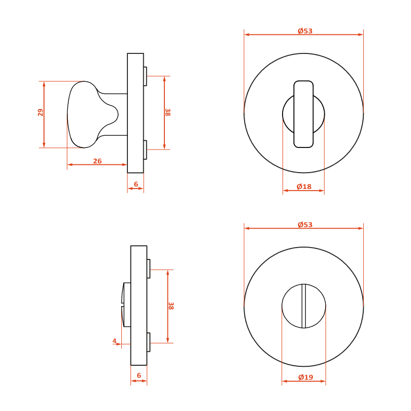 Rozety Okrągłe WC Szyldy do Klamki Wewnętrznej Grafit FIORE Rozety Okrągłe WC Szyldy do Klamki Wewnętrznej Grafit FIORE