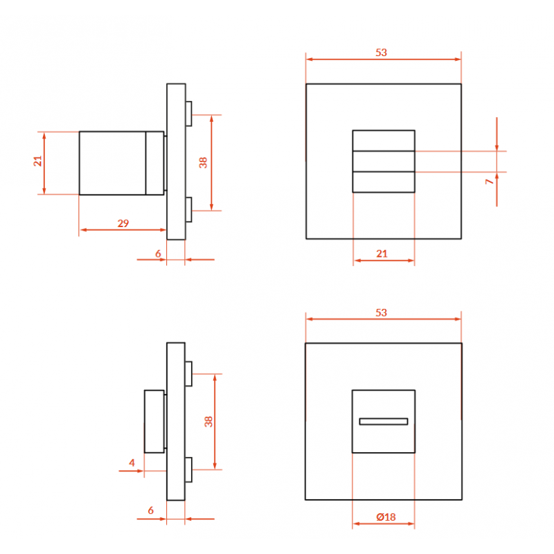 Rozety Kwadrat WC Szyldy do Klamki Wewnętrznej Grafit ZAMBIA Rozety Kwadrat WC Szyldy do Klamki Wewnętrznej Grafit ZAMBIA