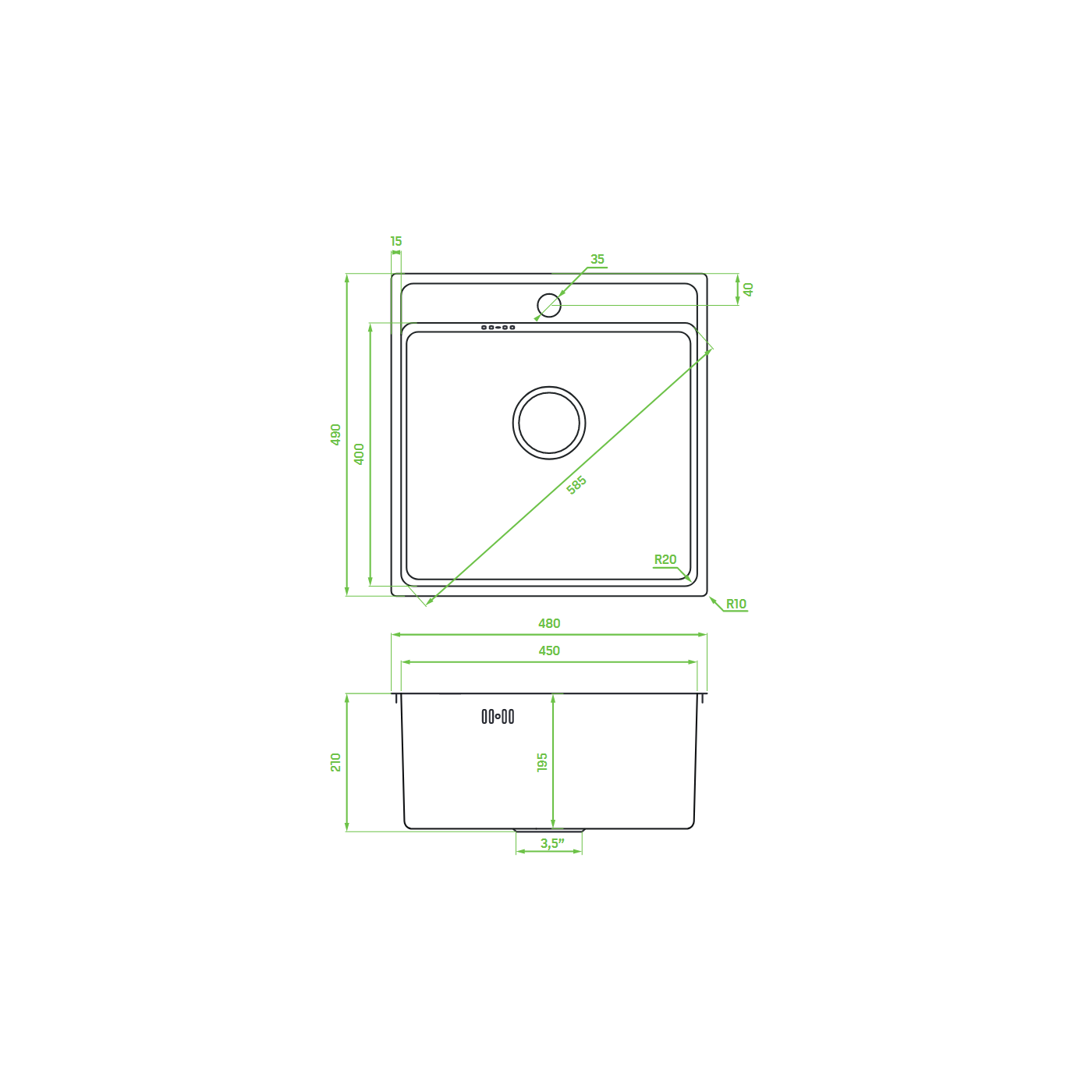 Zlewozmywak Jednokomorowy Zlew Stalowy z Syfonem BESOS Grafit Len