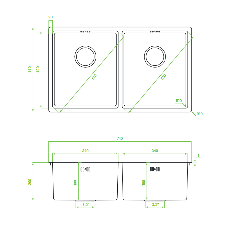 Zlewozmywak Dwukomorowy Zlew Stalowy z Syfonem ROSS INOX LEN