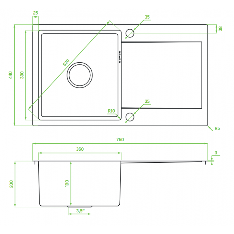 Zlew Zlewozmywak Jednokomorowy z Ociekaczem Stalowy z Syfonem Złoty Marmara