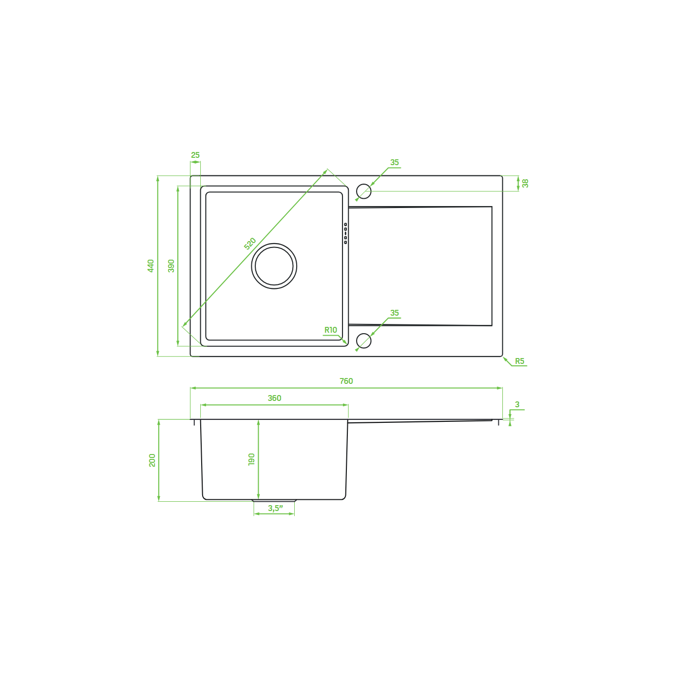 Zlew Zlewozmywak Jednokomorowy z Ociekaczem Stalowy z Syfonem INOX Marmara