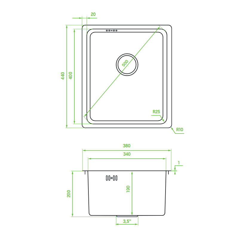 Zlewozmywak Jednokomorowy Zlew Stalowy Podwieszany ADEN Grafit Zlewozmywak Jednokomorowy Zlew Stalowy Podwieszany ADEN Grafit