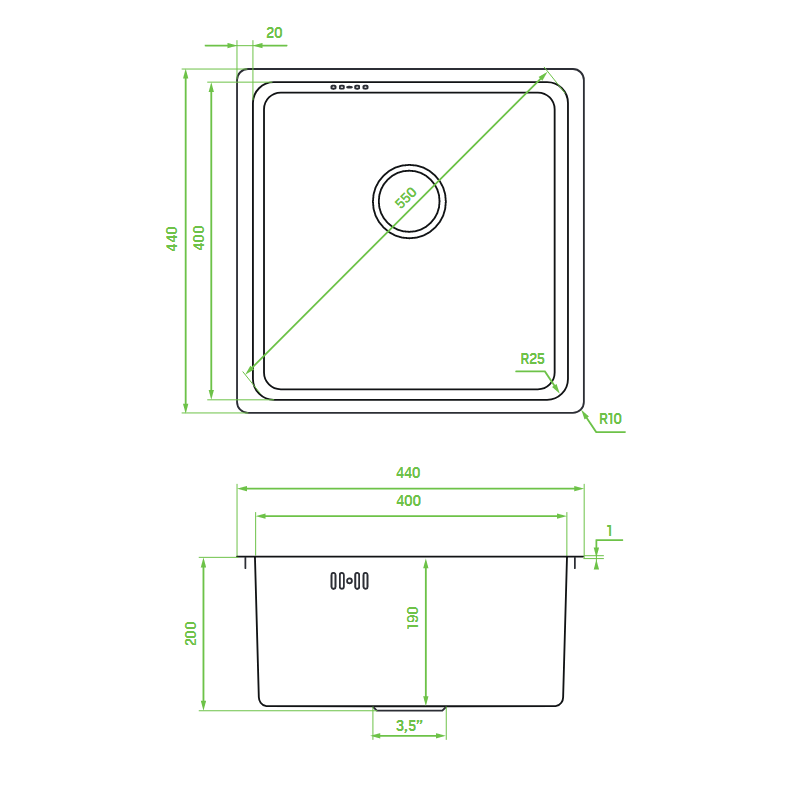 Zlewozmywak Jednokomorowy Zlew Stalowy Podwieszany ADEN Złoty