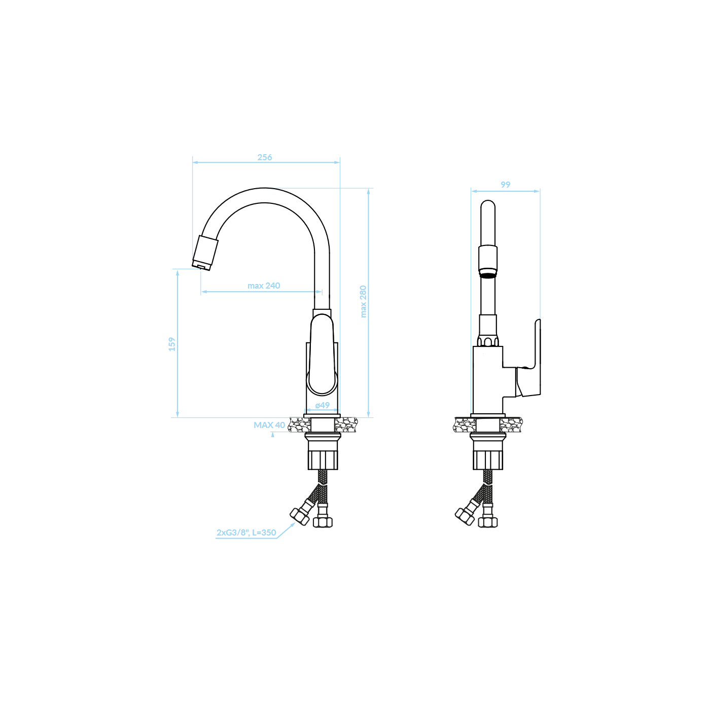 Bateria Umywalkowa z Elastyczną Wylewką Czarna Chrom