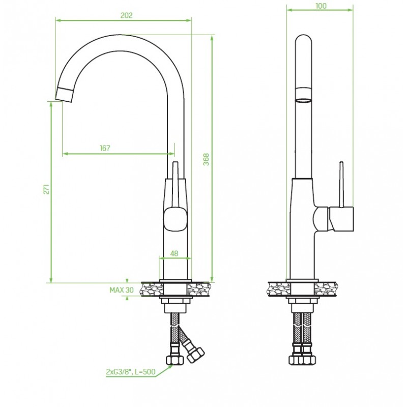 Bateria Zlewozmywakowa Stojąca z Wylewką U