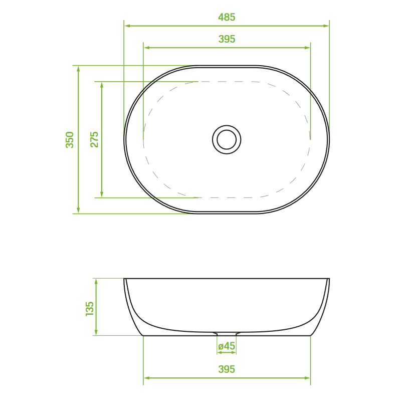 Umywalka Nablatowa Ceramiczna Owalna Biała Lomami