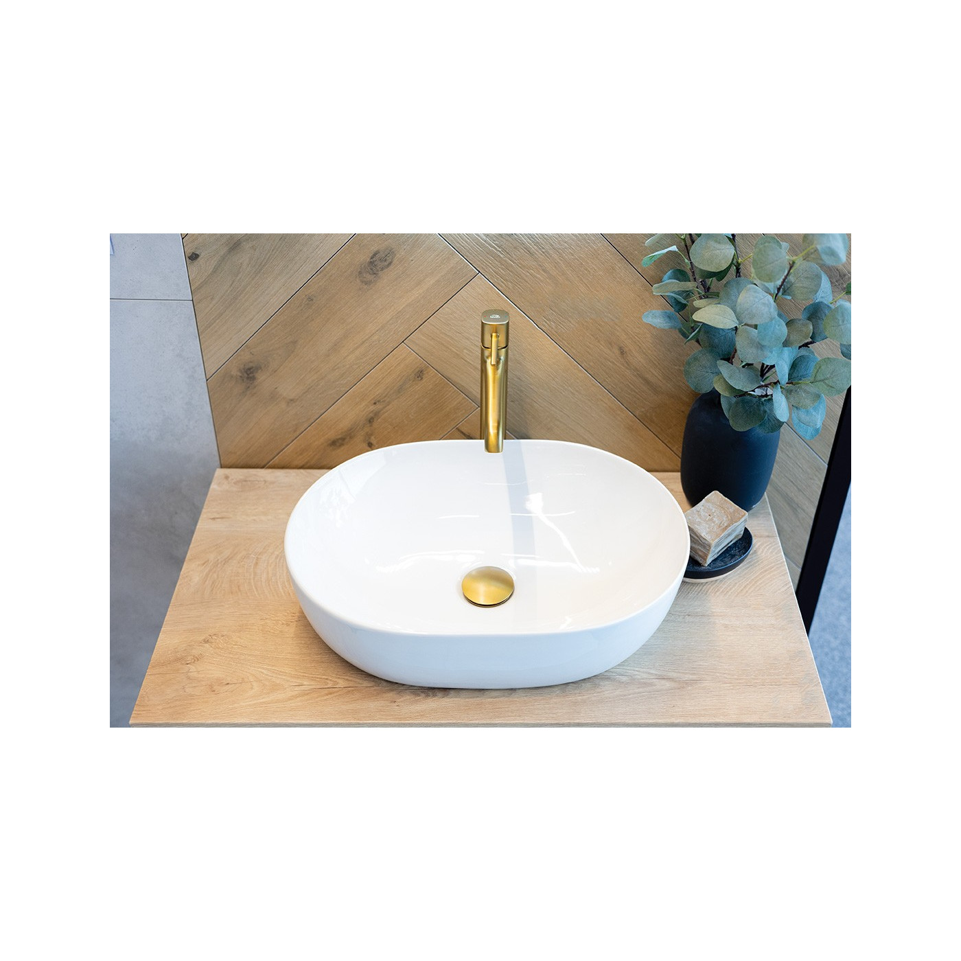 Umywalka Nablatowa Ceramiczna Owalna Biała Lomami