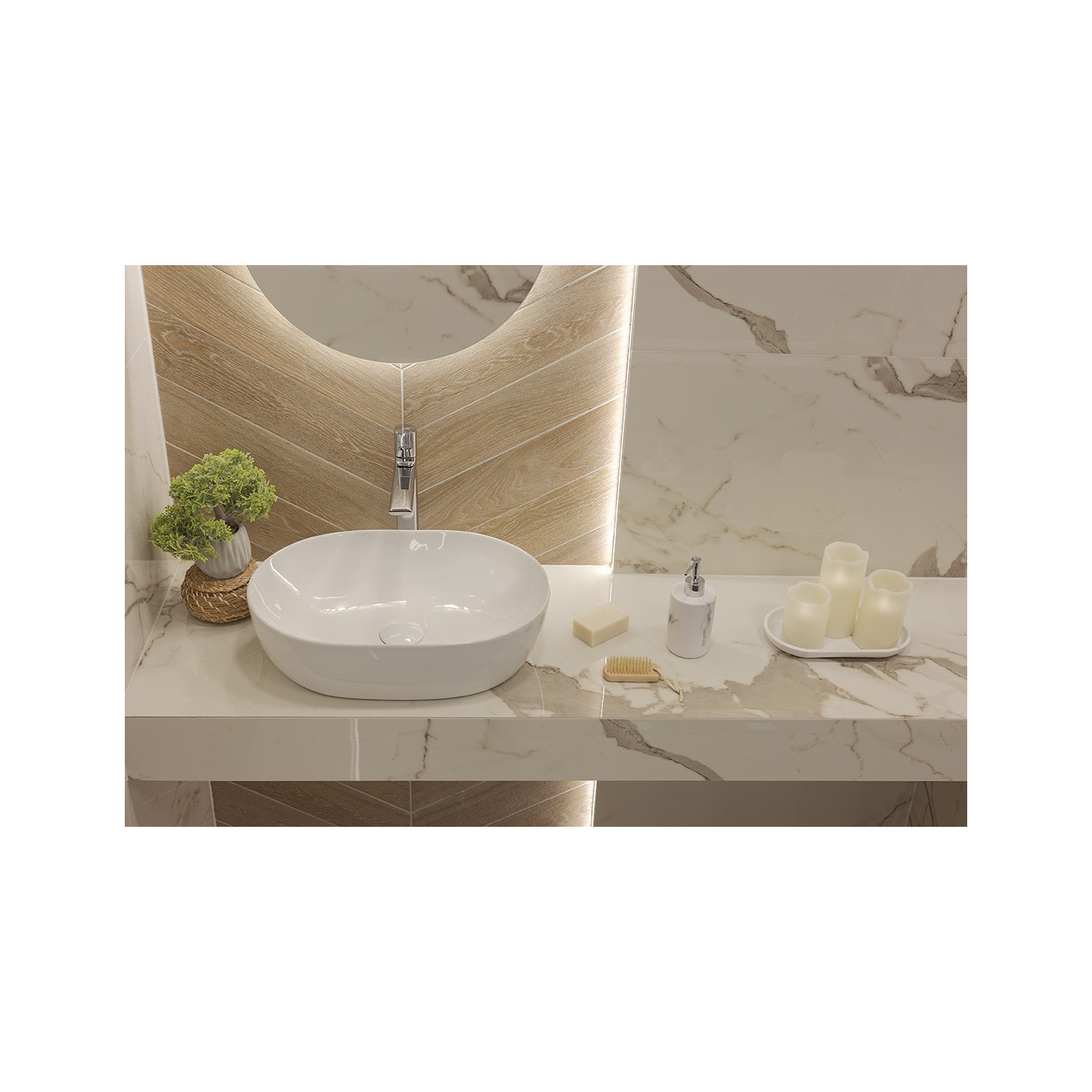 Umywalka Nablatowa Ceramiczna Owalna Biała Lomami