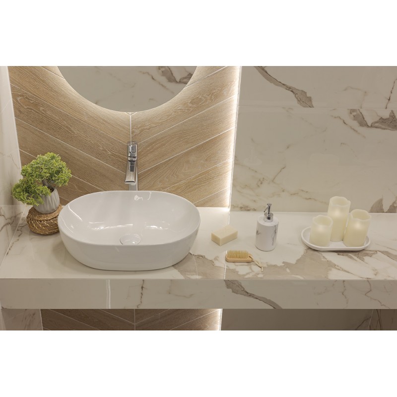 Umywalka Nablatowa Ceramiczna Owalna Biała Lomami