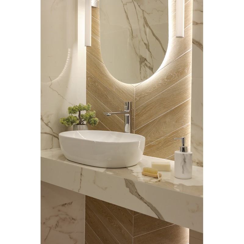 Umywalka Nablatowa Ceramiczna Owalna Biała Lomami