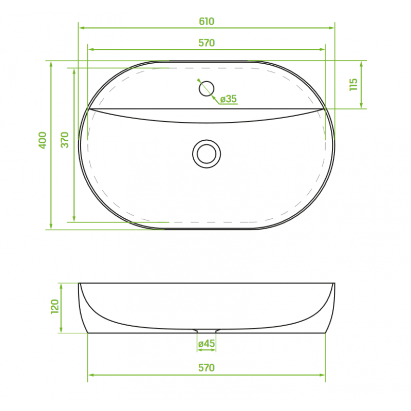 Umywalka Nablatowa Ceramiczna Owalna Biała Lomami