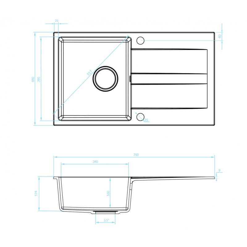 Zlewozmywak Zlew Granitowy Jednokomorowy Szary z Ociekaczem LAUT Zlewozmywak Zlew Granitowy Jednokomorowy Szary z Ociekaczem LAUT