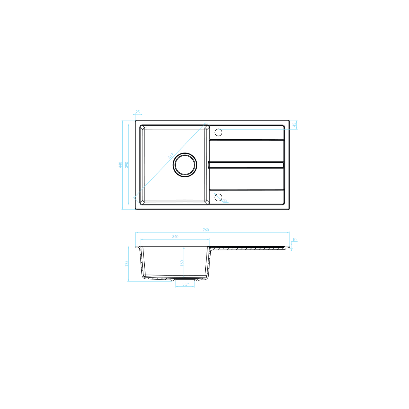 Zlew Zlewozmywak Jednokomorowy Granitowy Czarny z Ociekaczem VITI Zlew Zlewozmywak Jednokomorowy Granitowy Czarny z Ociekaczem VITI