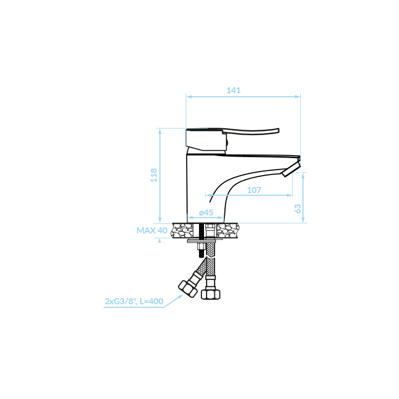 Bateria Umywalkowa Stojąca z Korkiem MADERA Czarna Bateria Umywalkowa Stojąca z Korkiem MADERA Czarna
