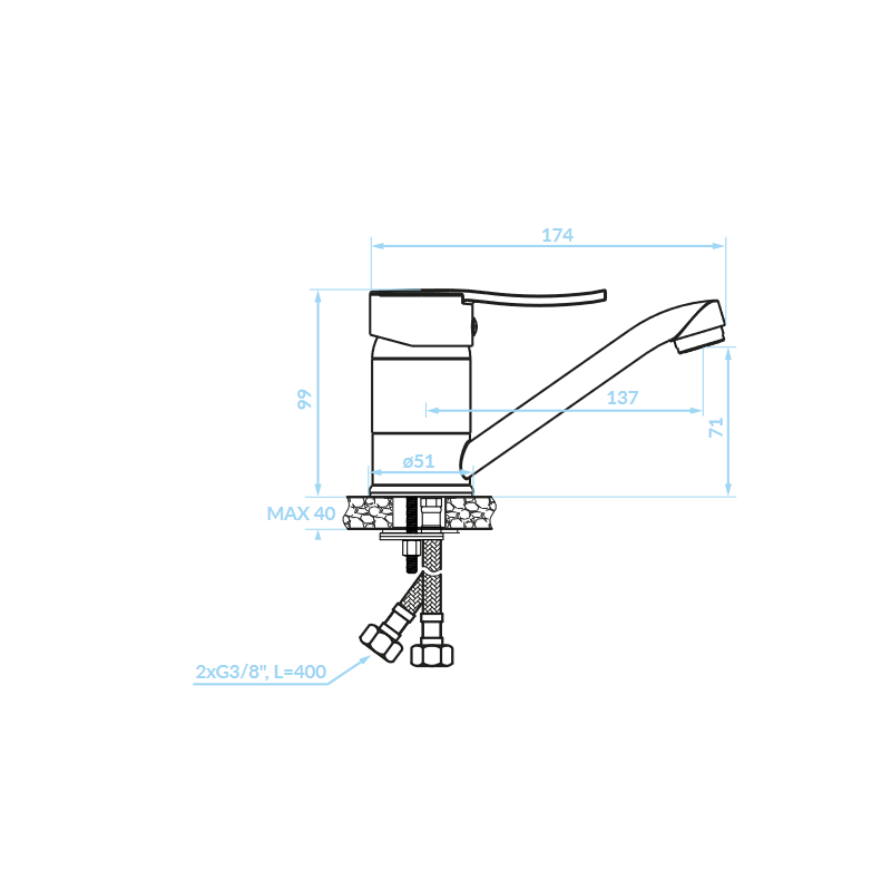 Bateria Umywalkowa z Ruchomą Wylewką MADERA Czarna Stojąca KUCHINOX