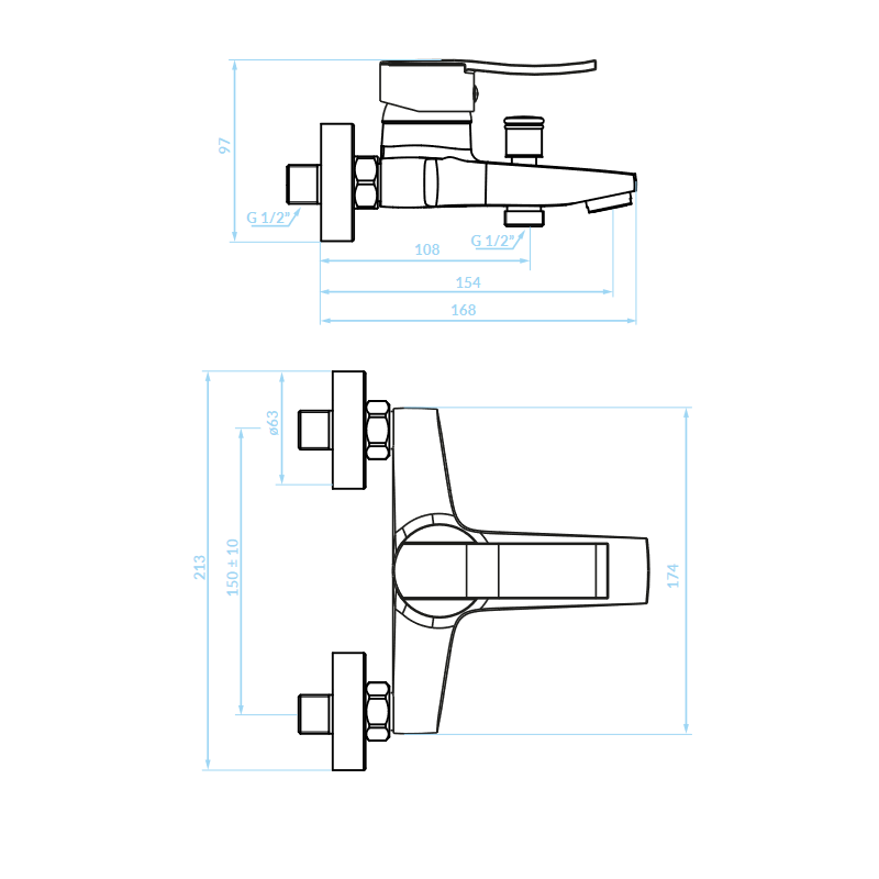Bateria Wannowa Ścienna Czarna Madera Kuchinox