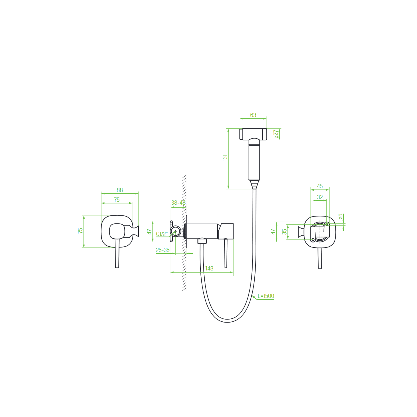 Bateria Bidetowa Podtynkowa z Zestawem Natryskowym